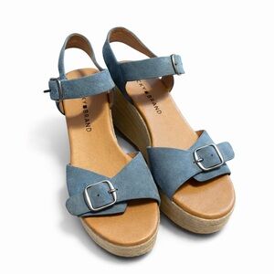 Lucky Brand Naveah Espadrille Wedge Sandals | Blue Suede | Size 5.5 Like New